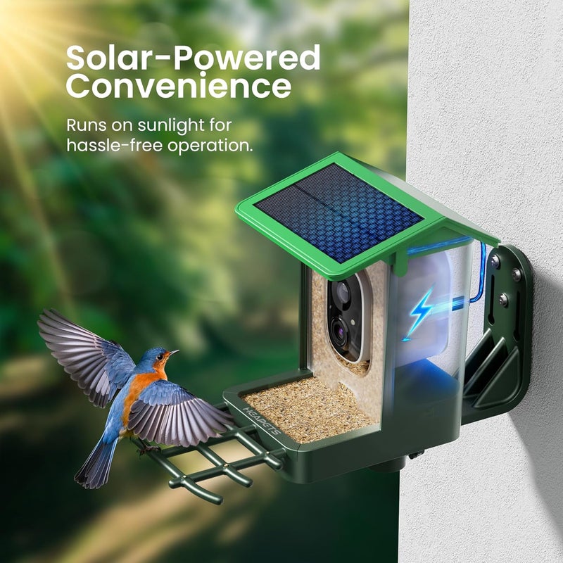 HEAPETS Bird Feeder with Camera Solar Powered 2K HD Video, 10,000+ Species AI Recognition, Real-Time App Alerts, and Weatherproof Design for Effortless Birdwatching, Gift for Bird Lovers, Grass Green - Image 4